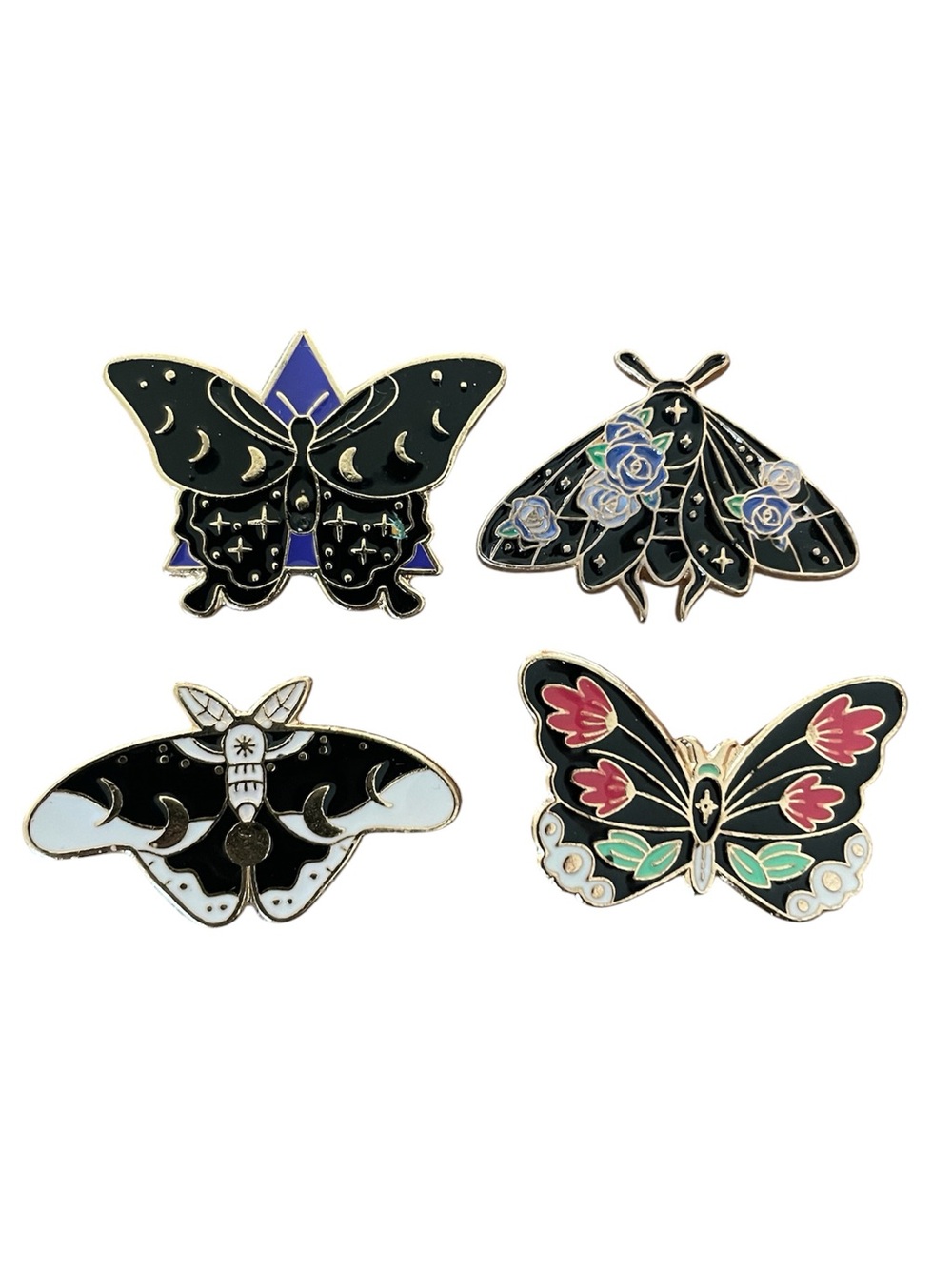 NWT Set of 4 Black Enamel Celestial Butterfly & Moth Pins